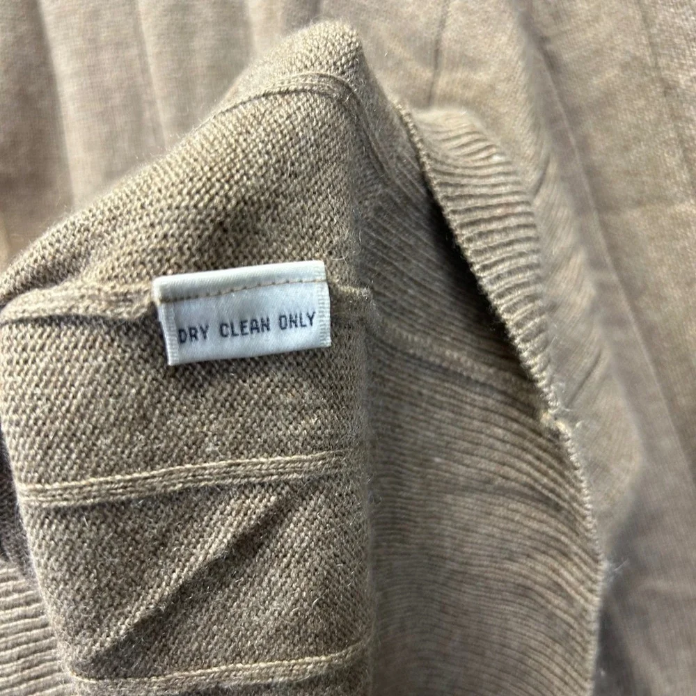 Turnbury Mens XXL Silk Cashmere Ribbed Polo Sweater Tan Brown Long Sleeve XL